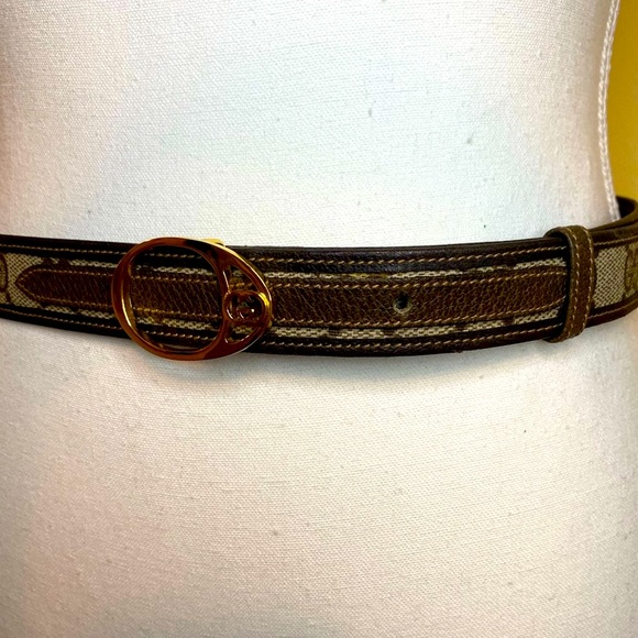 EUC - Like New!  80s Vintage Gucci belt, women’s 32 in, brown diamante double G - Picture 3 of 10
